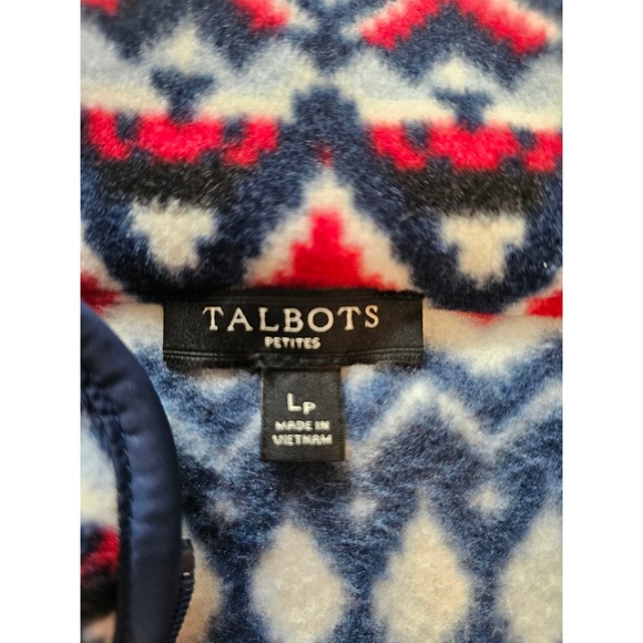 Talbots Fleece Jacket Womens LP Large Petite Navy Blue Fair Isle Full Zip Mock - Picture 2 of 5